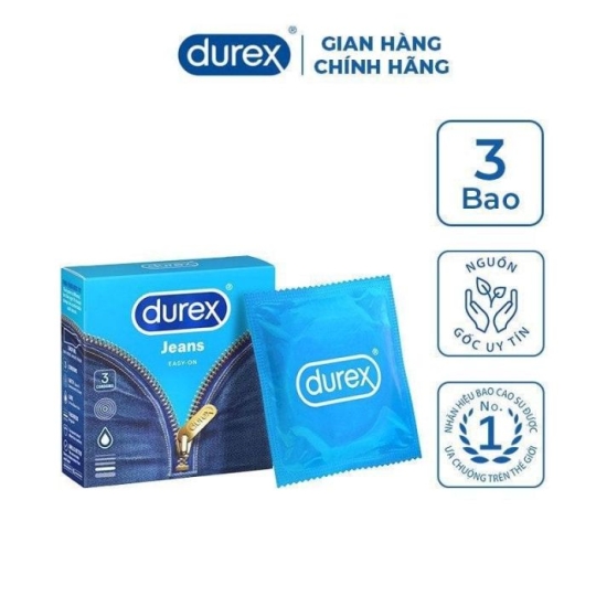 Hộp 3 cái BCS ôm sát nhiều gel bôi trơn Durex Jeans