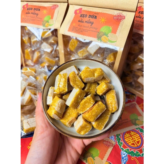 Kẹo dừa sầu riêng kẹp bánh phồng 500g 