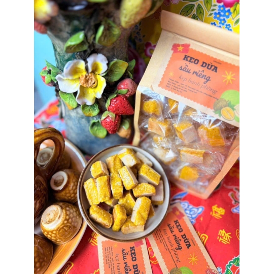Kẹo dừa sầu riêng kẹp bánh phồng 500g 